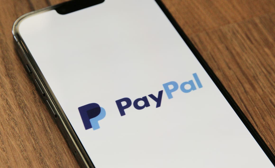 A smartphone displaying the PayPal logo